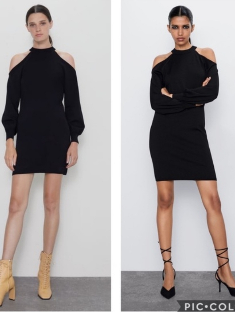 Zara Black Cold-Shoulder Ribbed Knit Mini Dress